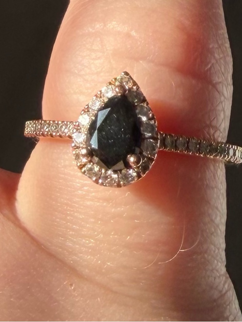 Neil Lane Pear-Shaped Black Diamond Halo Ring with Diamond Pavé Band - 1-1/8 ct